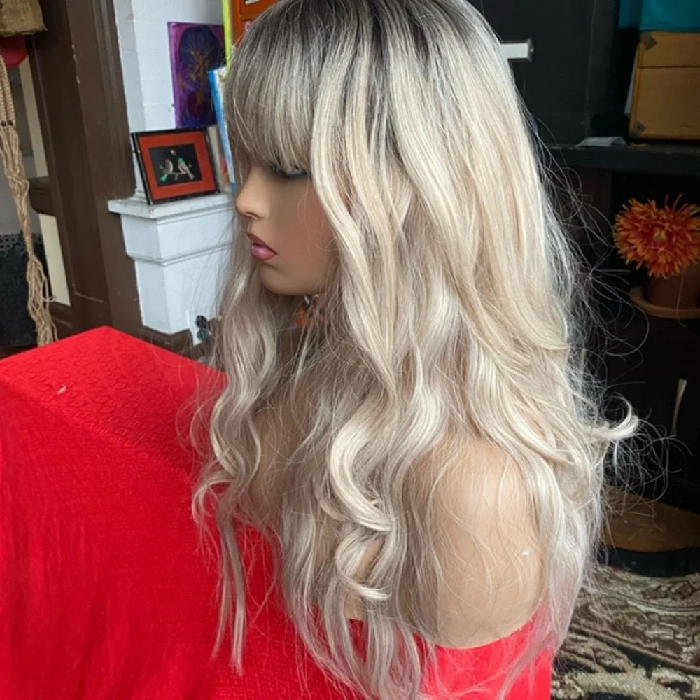 LAST ONE Ombre rooted blonde wig with bangs
